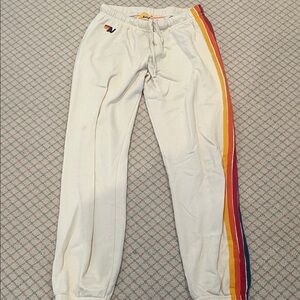 Aviator Nation Cream Pants with Multicolor Stripes